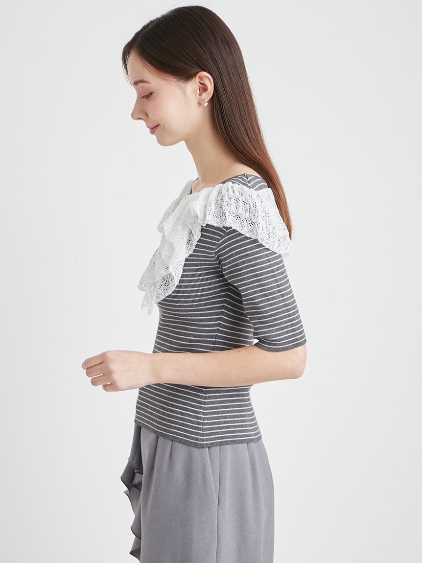 CELFORD「レース編みフリルニットプルオーバー」|ニット・セーター|