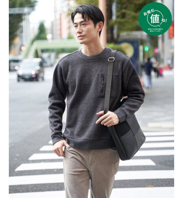 ikka「ウールライクニットヘリンボンプルオーバー」|パーカー|ブラック