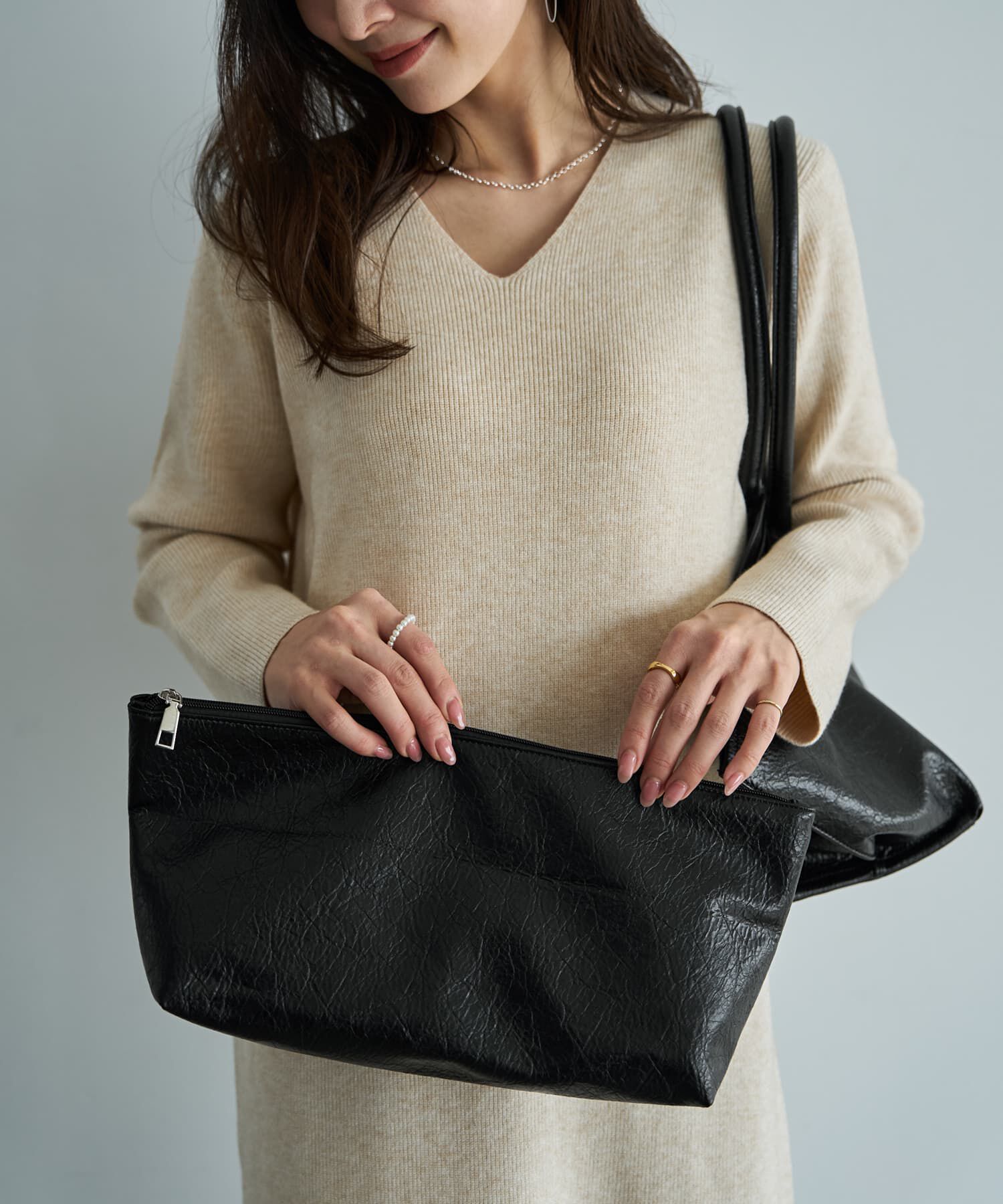 STYLE DELI「シボ加工横長フォルムトートバッグ」|トートバッグ|