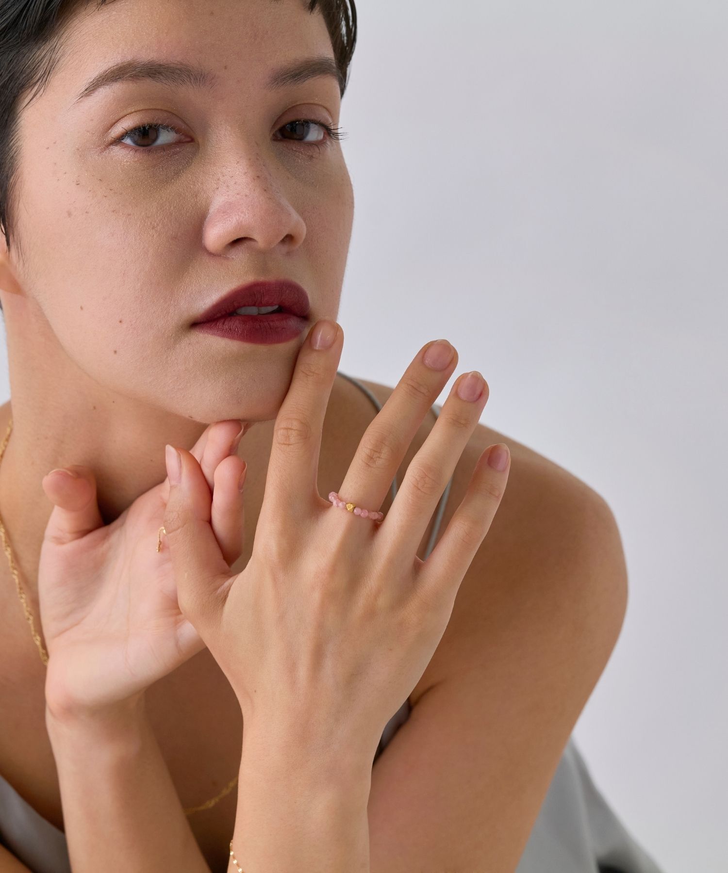 JUPITER「【SV】天然石ビーズリング/金属アレルギー対応　インカローズ」|リング|