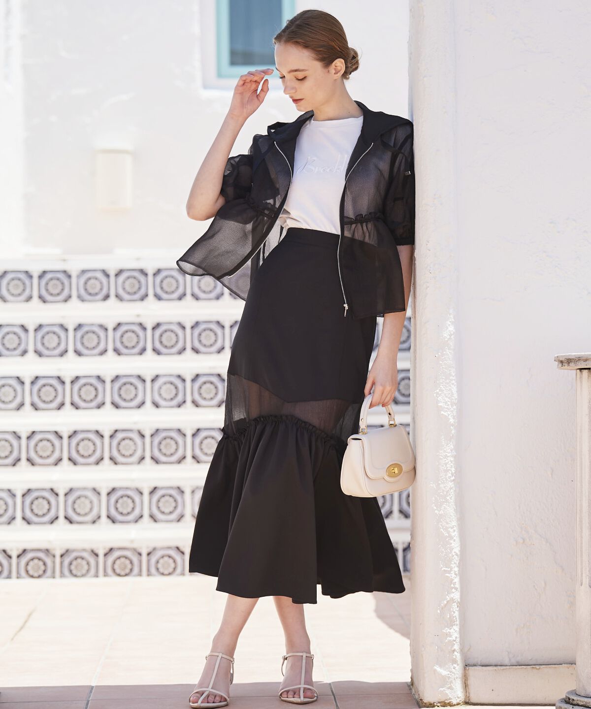 アンドクチュール「シアー切替フレアスカート」|フレア|