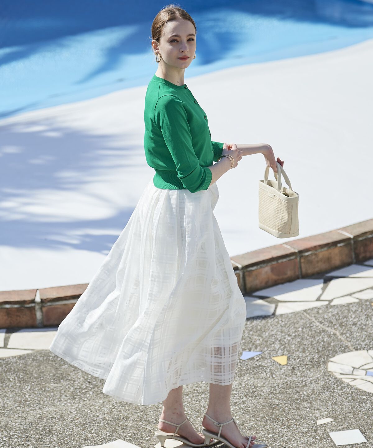 アンドクチュール「シアーチェックタックフレアスカート」|フレア|