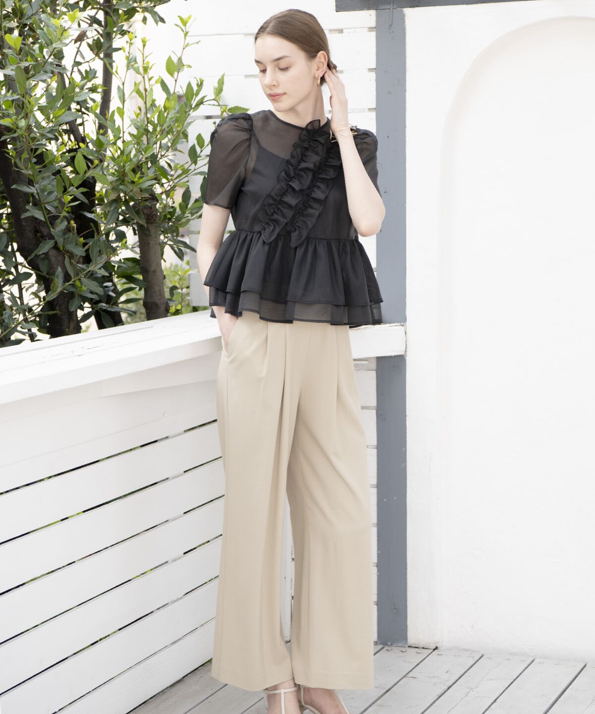 アンドクチュール「キャミ付きペプラムシアーブラウス」|シャツ・ブラウス|