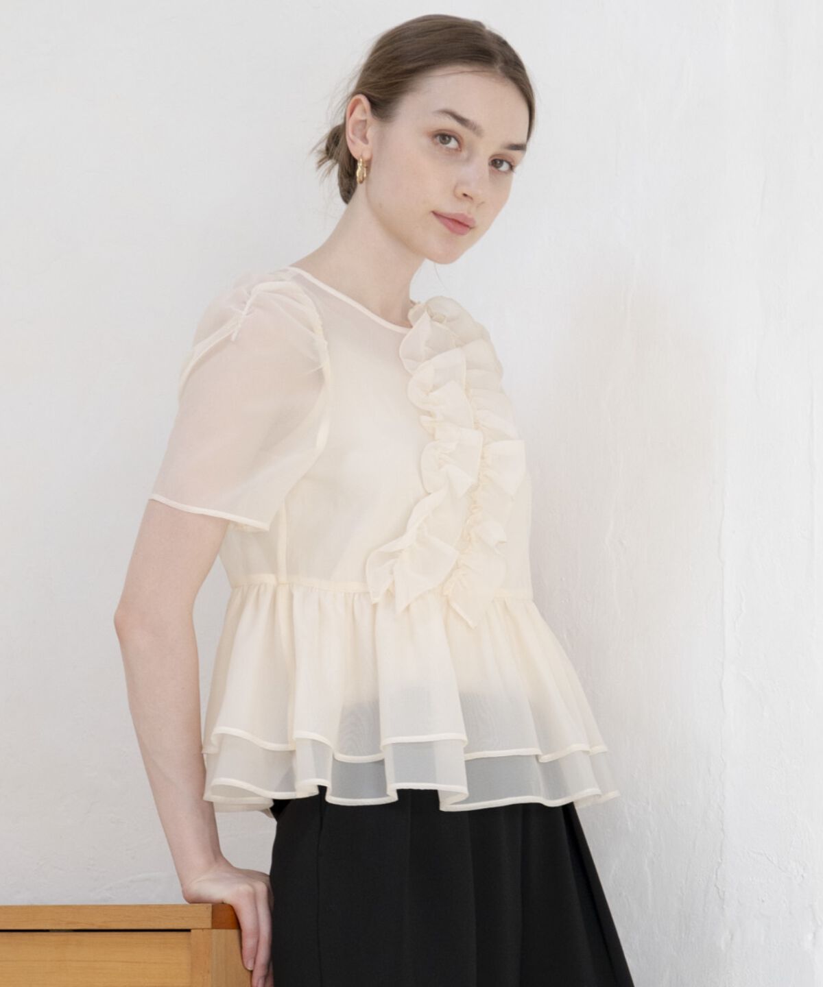 アンドクチュール「キャミ付きペプラムシアーブラウス」|シャツ・ブラウス|
