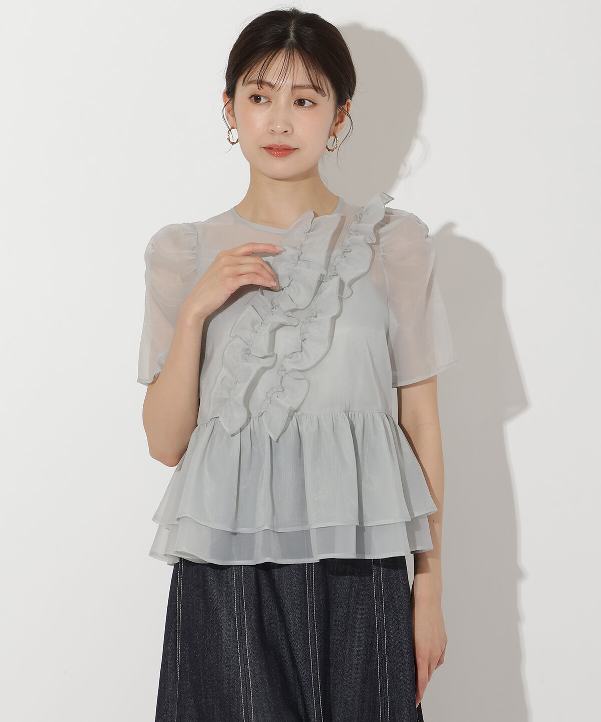 アンドクチュール「キャミ付きペプラムシアーブラウス」|シャツ・ブラウス|