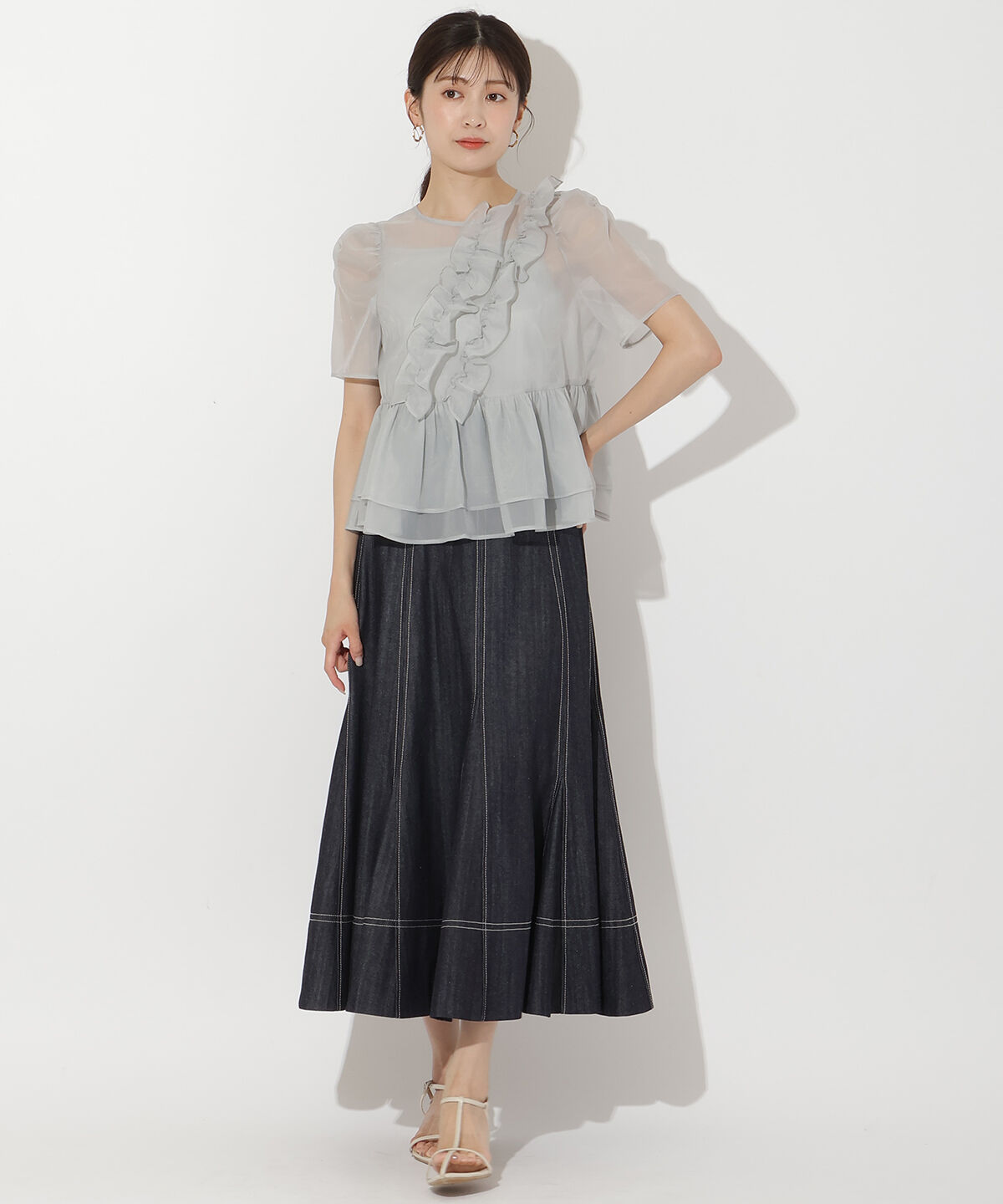 アンドクチュール「キャミ付きペプラムシアーブラウス」|シャツ・ブラウス|