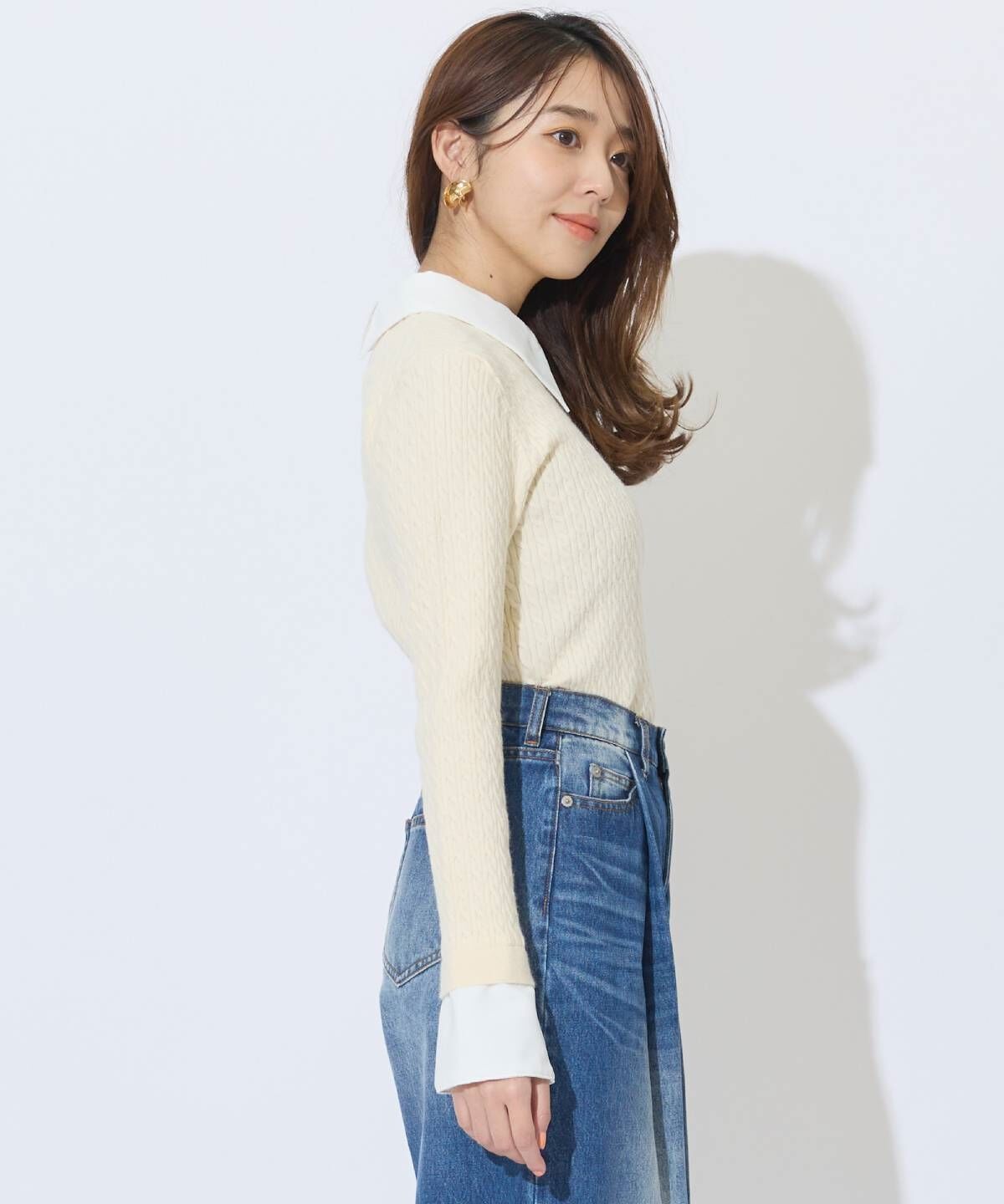 アンドクチュール「シャツレイヤード風ケーブル編みプルオーバー」|ニット・セーター|