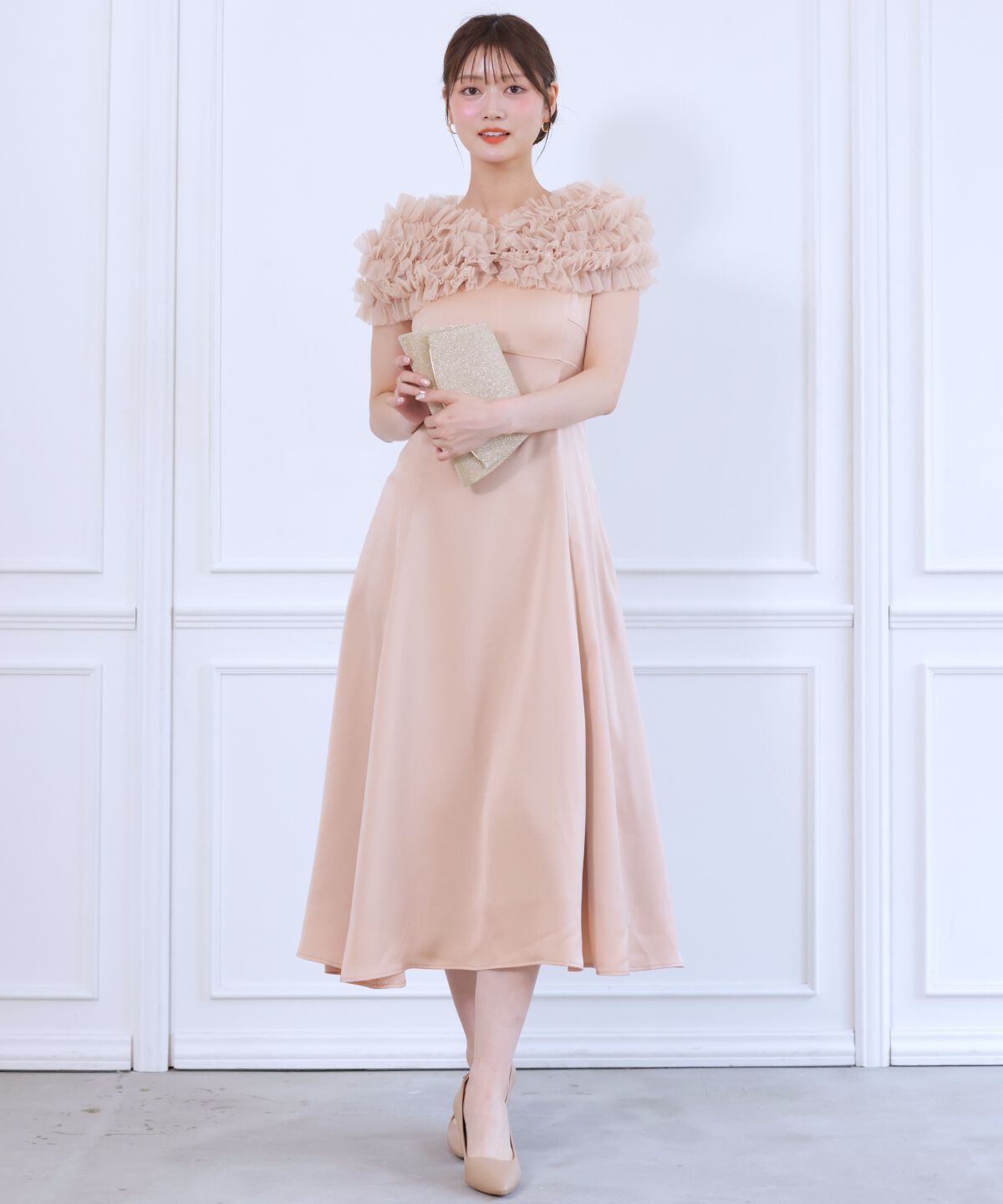 アンドクチュール「チュールケープセットドレス」|ドレス|オレンジ