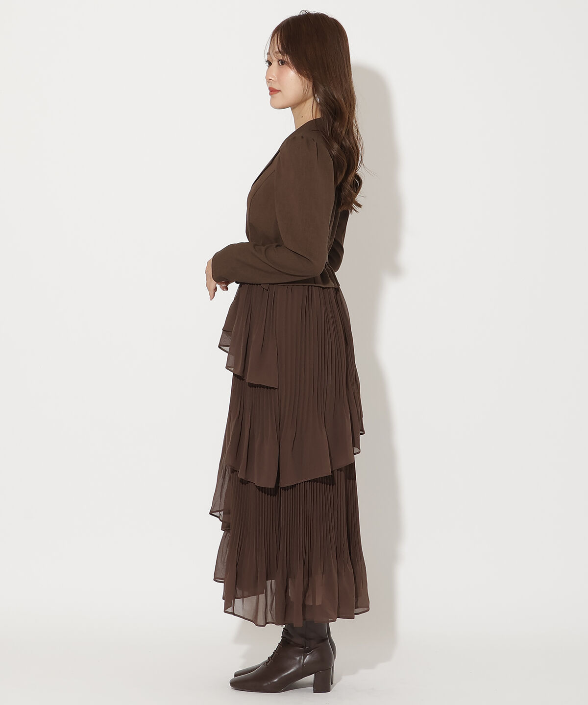 アンドクチュール「ジャケットレイヤードプリーツワンピース」|ワンピース|