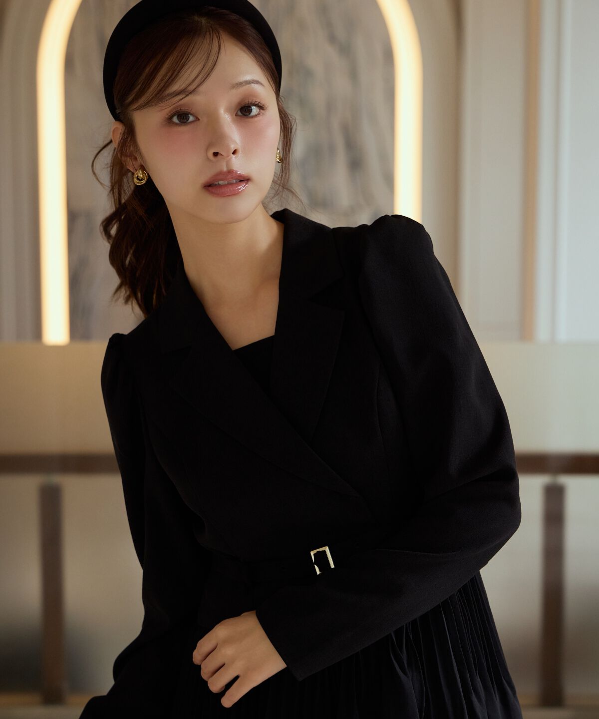 アンドクチュール「ジャケットレイヤードプリーツワンピース」|ワンピース|