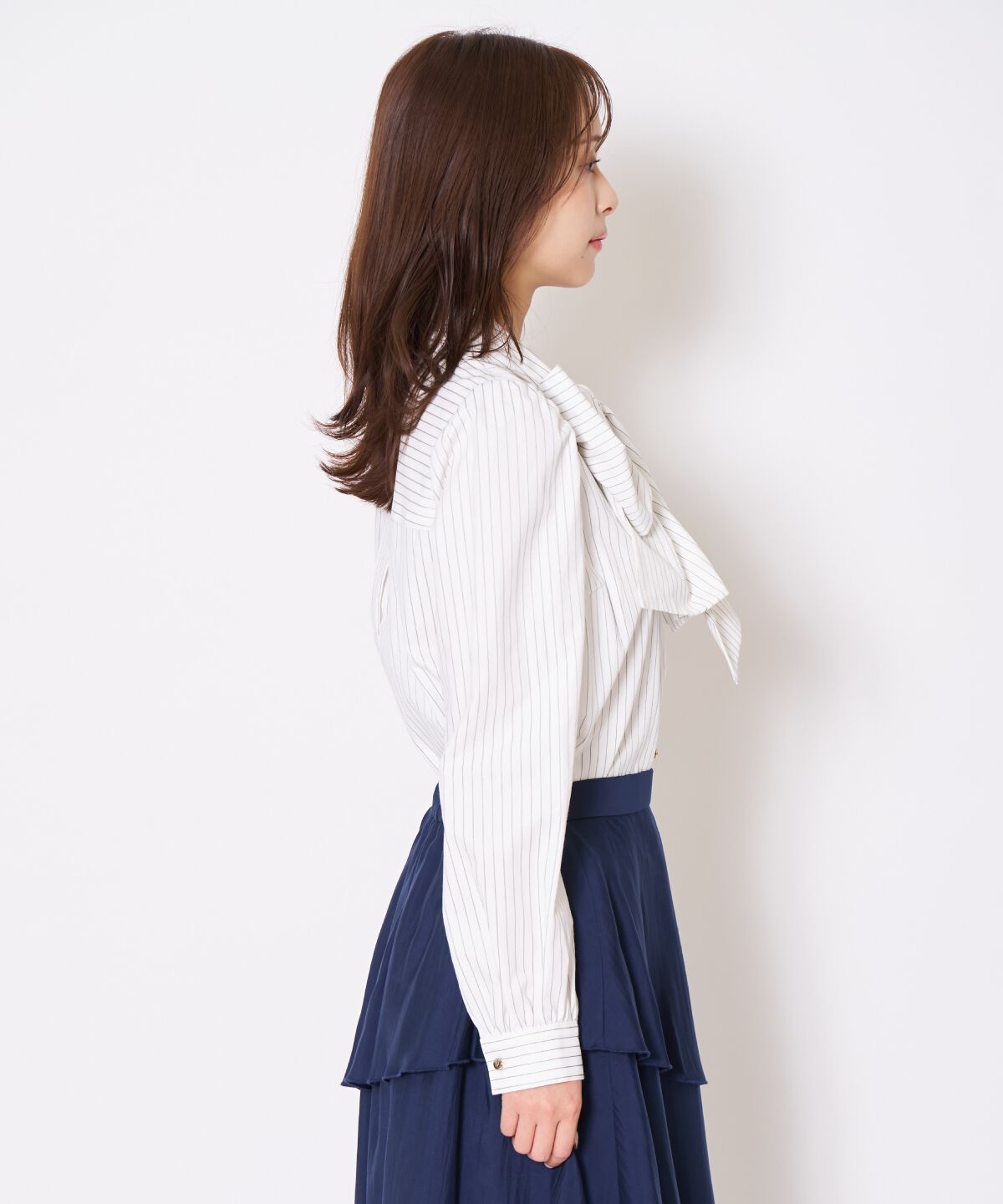 アンドクチュール「バタフライリボンストライプブラウス」|シャツ・ブラウス|
