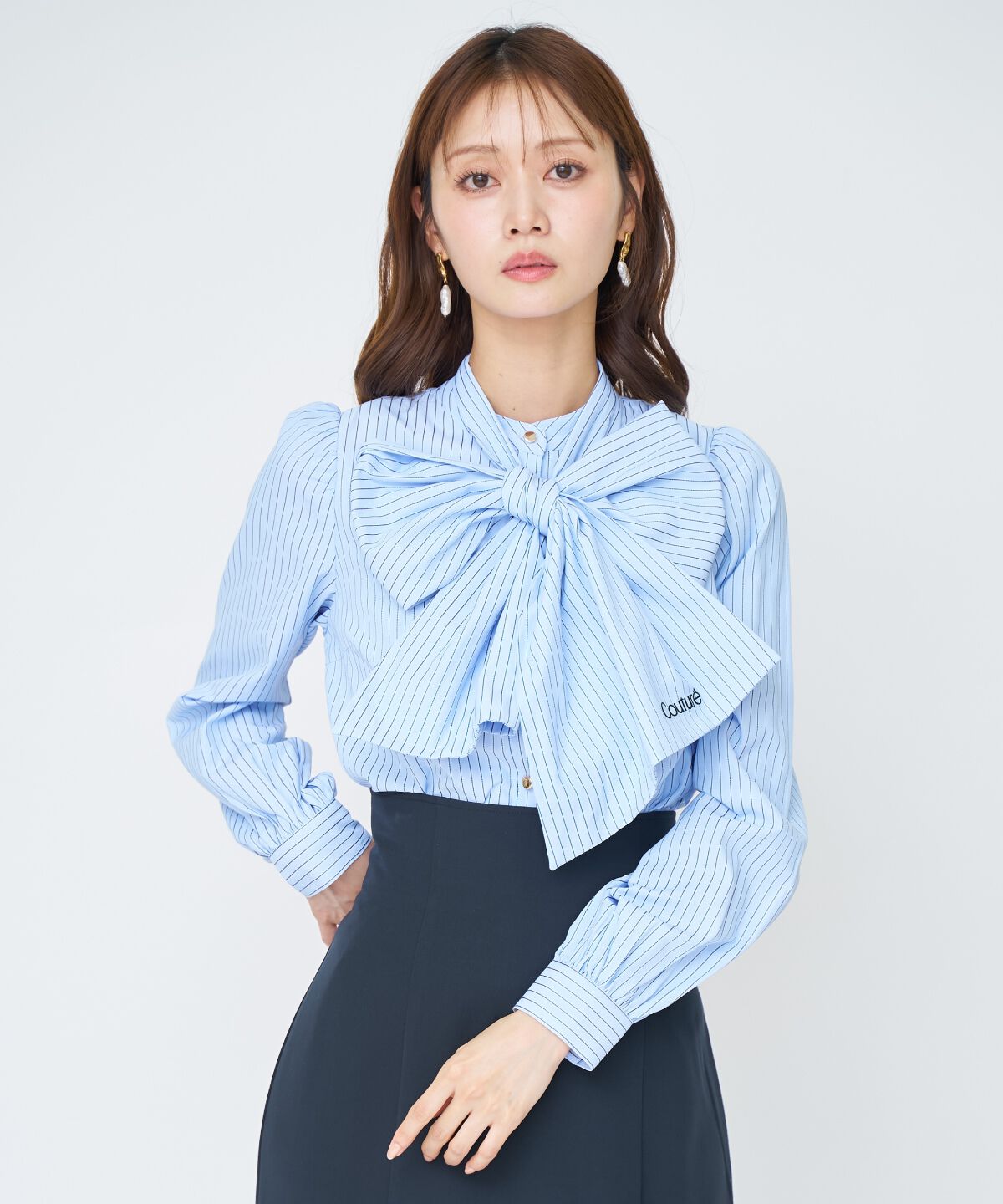 アンドクチュール「バタフライリボンストライプブラウス」|シャツ・ブラウス|