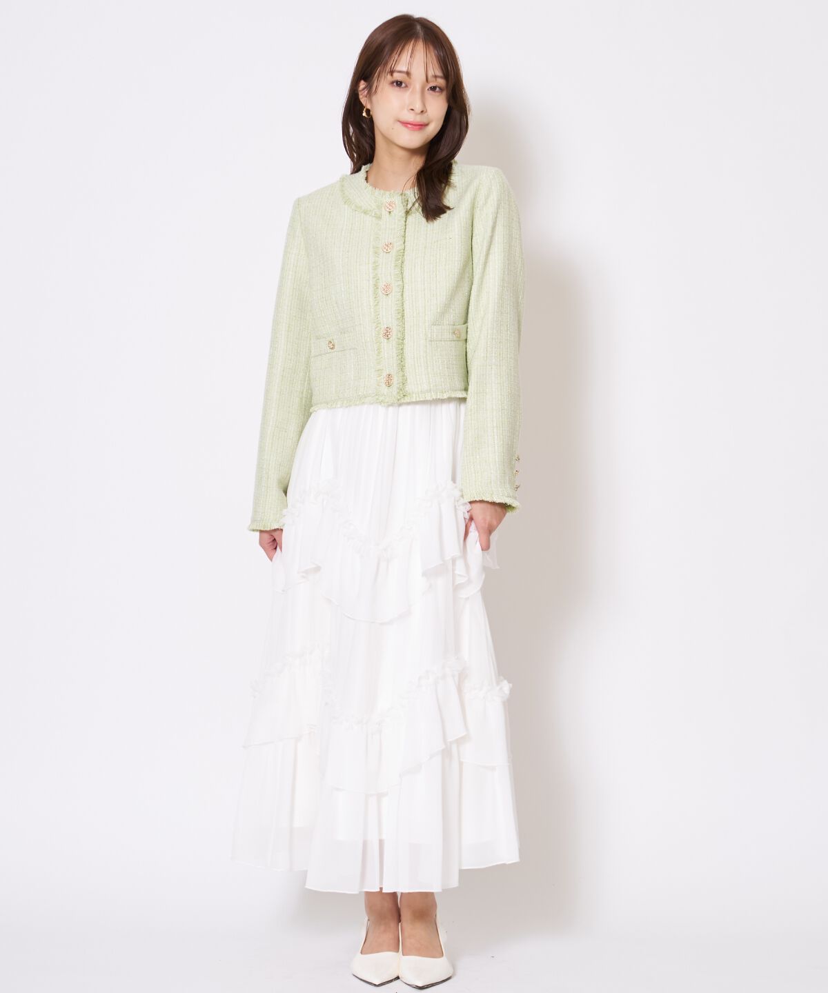 アンドクチュール「ティアードチュールスカート」|フレア|