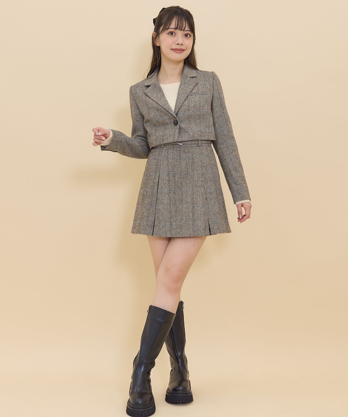 REDYAZEL「ヘリンボーンチェックテーラーショートジャケット」|テーラードジャケット|