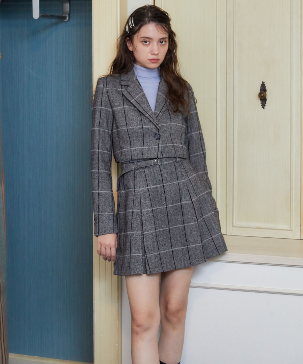 REDYAZEL「ヘリンボーンチェックテーラーショートジャケット」|テーラードジャケット|