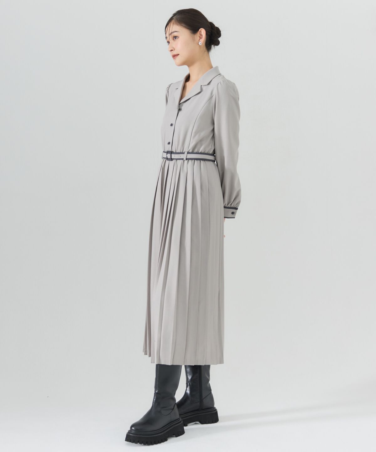 REDYAZEL「バイカラープリーツシャツワンピース」|ワンピース|