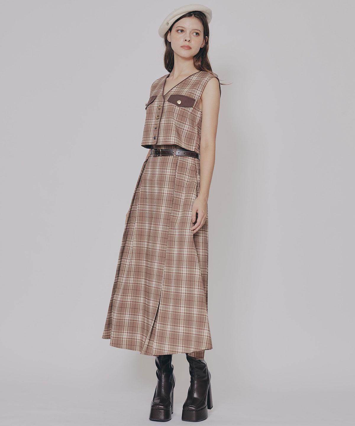 REDYAZEL「クラシカルチェックベスト&フレアスカートセットアップ」|ワンピース|