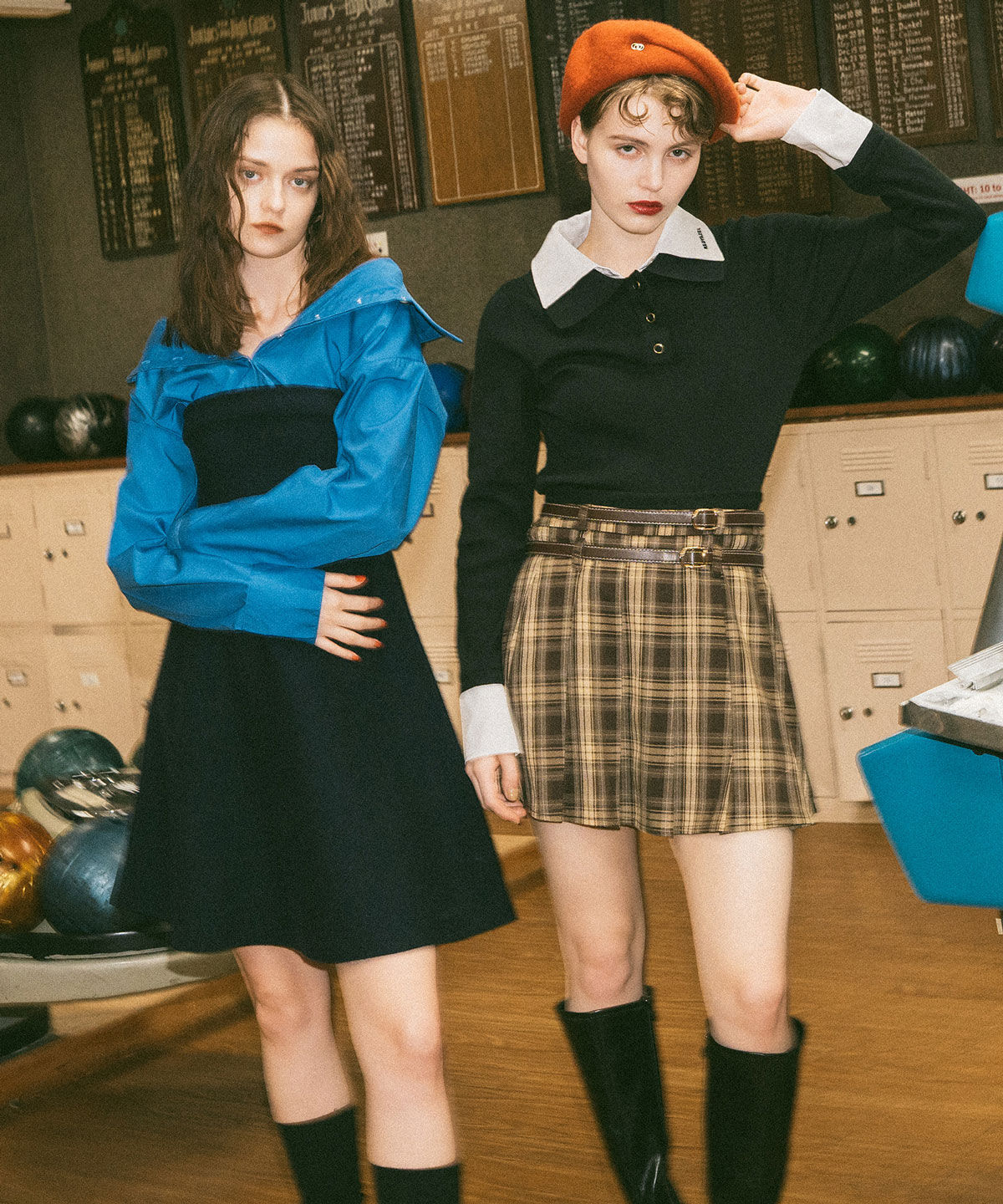 REDYAZEL「ダブルベルトチェックプリーツミニスカート」|フレア|