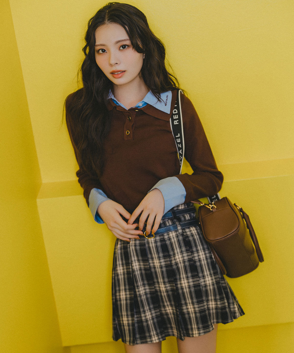 REDYAZEL「ダブルベルトチェックプリーツミニスカート」|フレア|