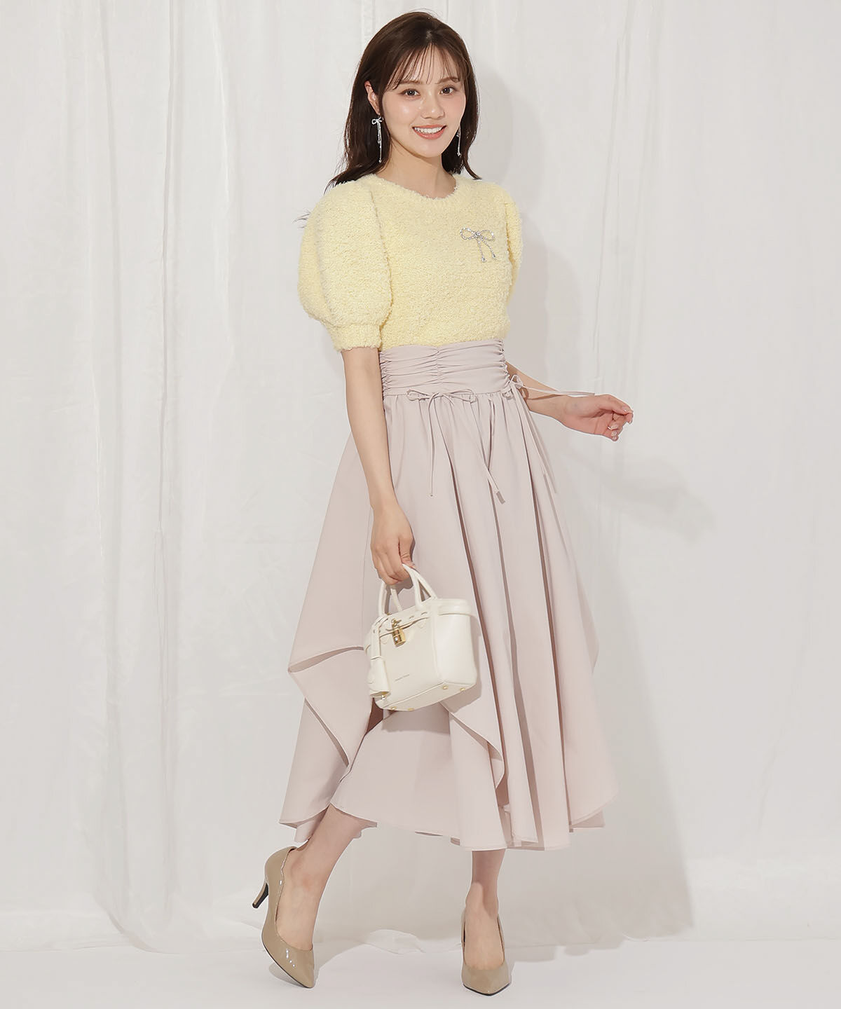 WILLSELECTION「ドロスト風リボンスカート」|フレア|ベージュ