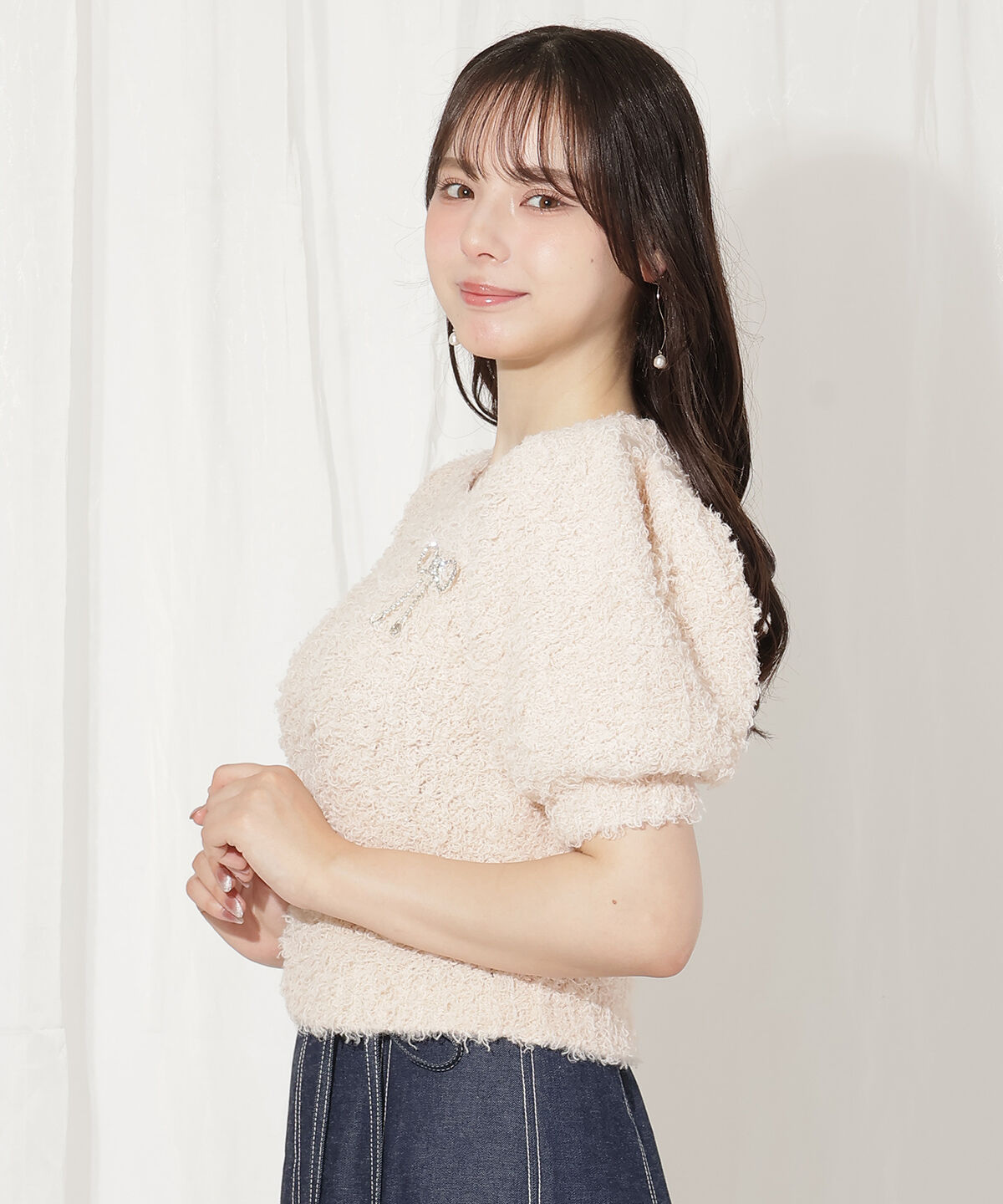 WILLSELECTION「リボンブローチ付きテディヤーンニット」|ニット・セーター|