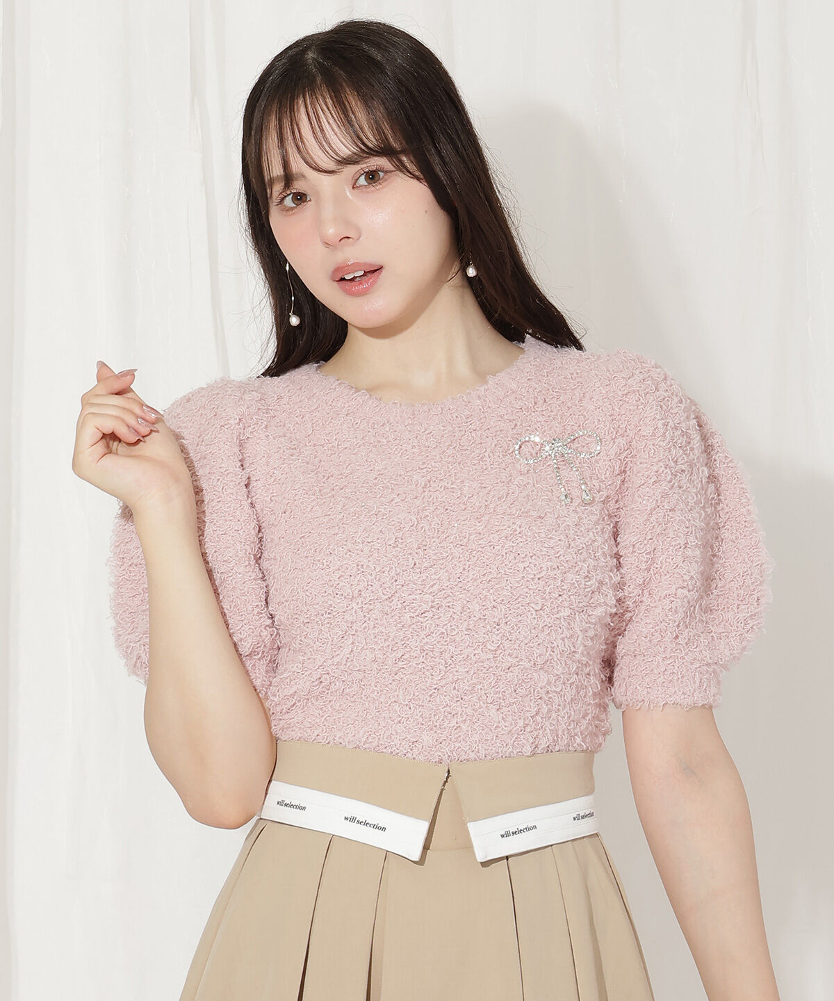 WILLSELECTION「リボンブローチ付きテディヤーンニット」|ニット・セーター|