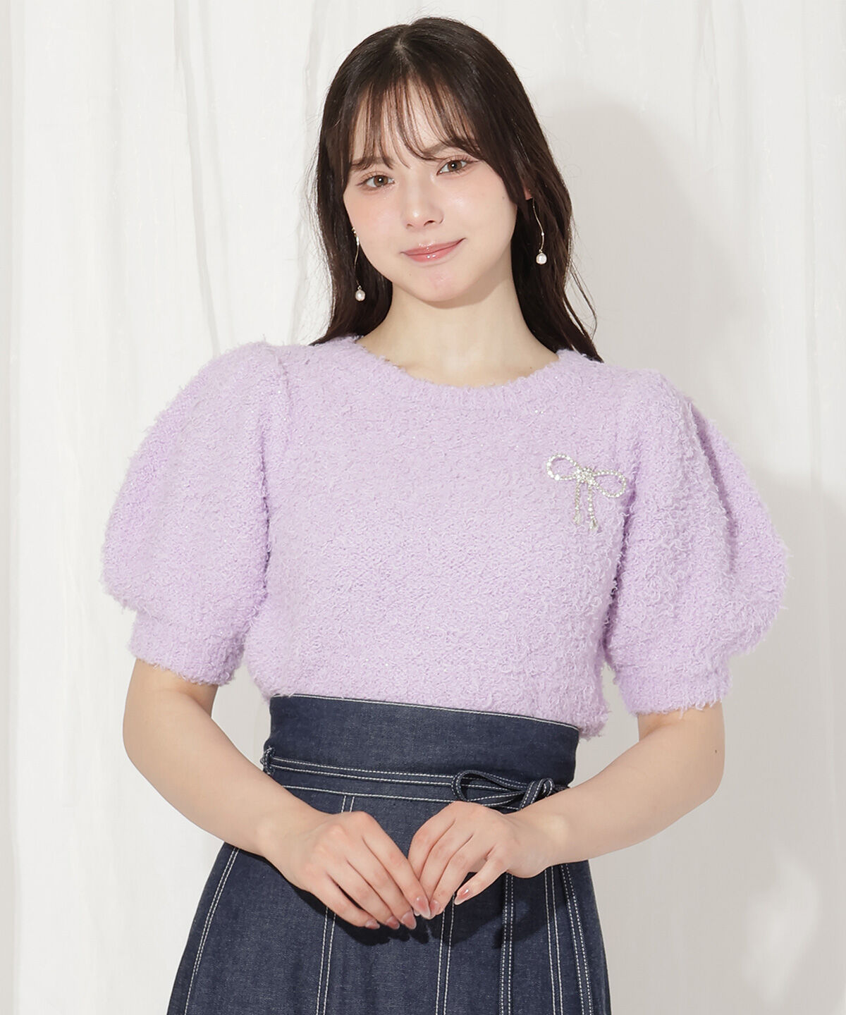 WILLSELECTION「リボンブローチ付きテディヤーンニット」|ニット・セーター|