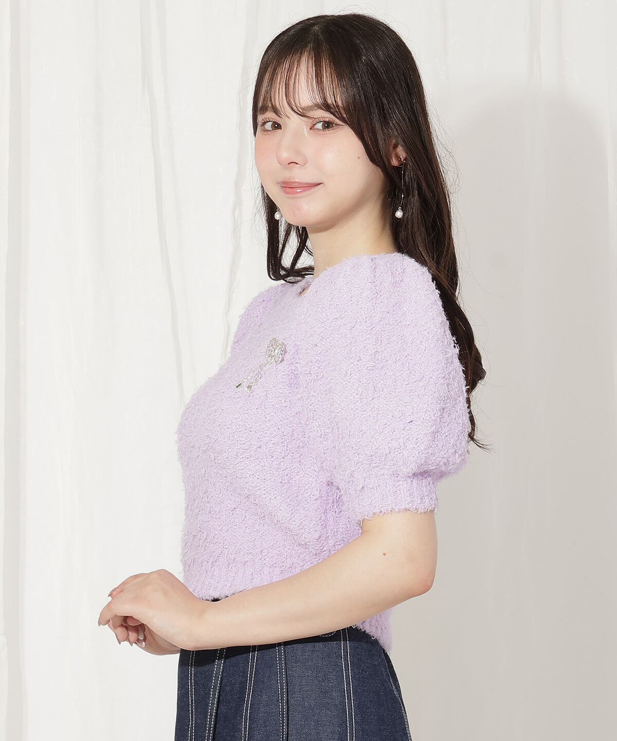 WILLSELECTION「リボンブローチ付きテディヤーンニット」|ニット・セーター|