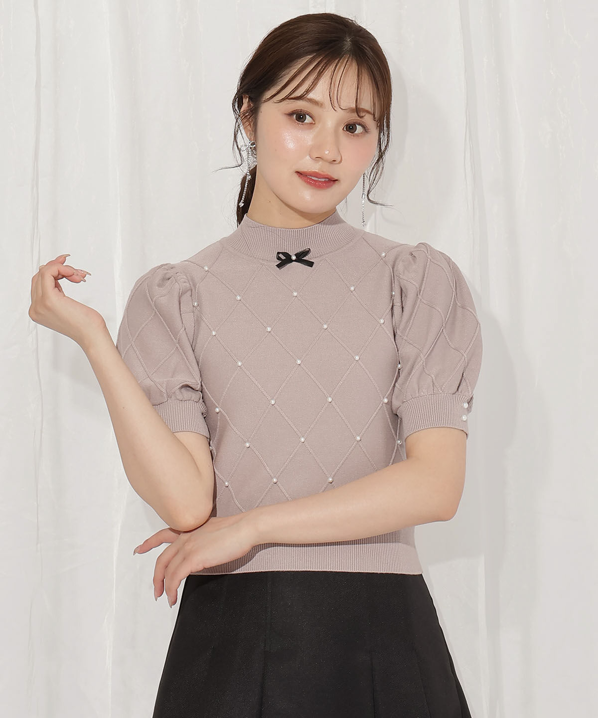 WILLSELECTION「ダイヤ柄パールパフニット」|ニット・セーター|