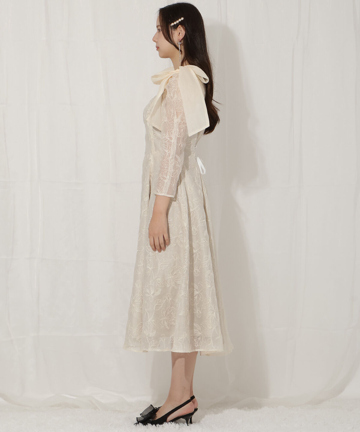 WILLSELECTION「フラワー刺繍肩リボンドレス」|ドレス|