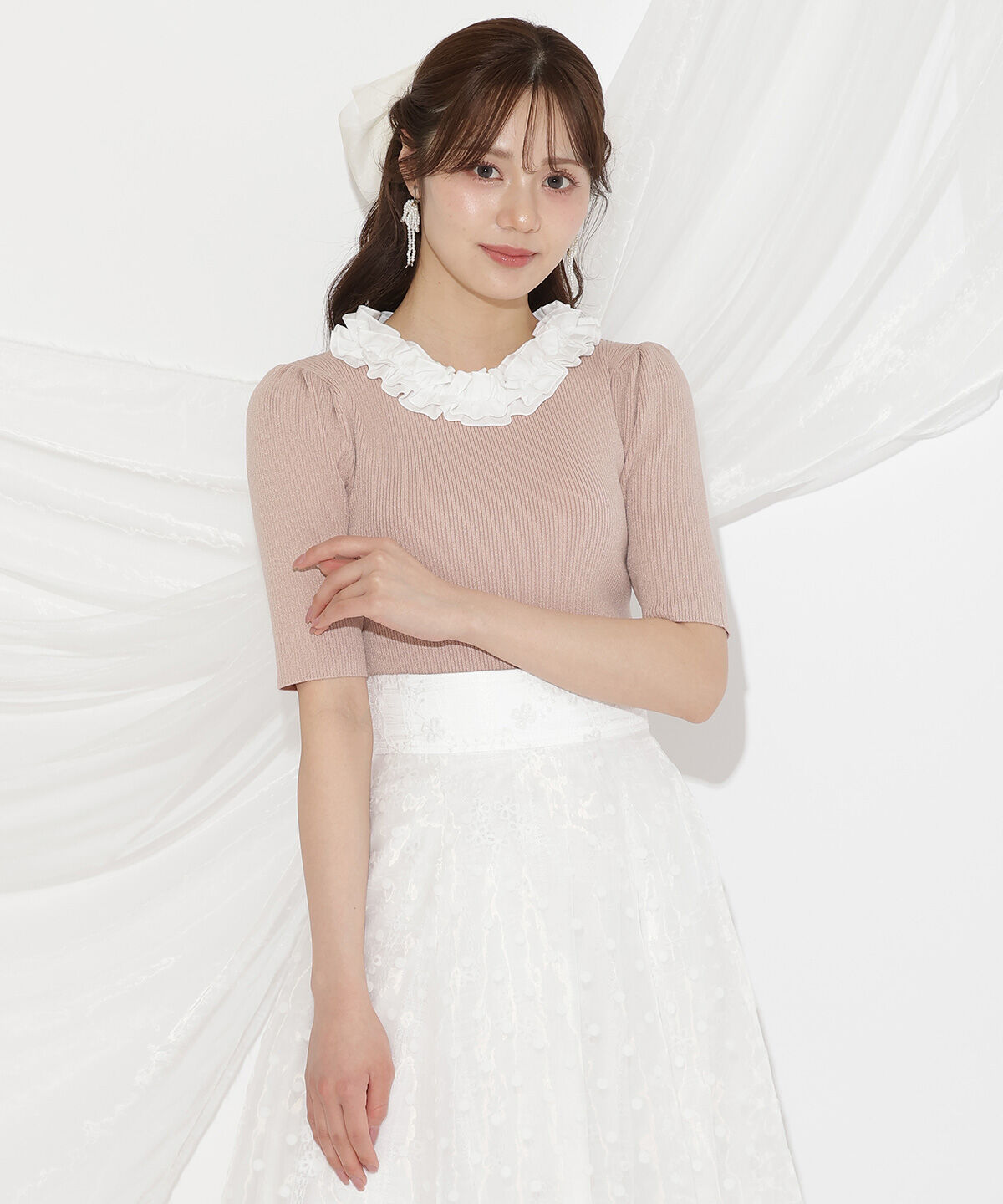 WILLSELECTION「フリル襟リブニット」|ニット・セーター|ピンク