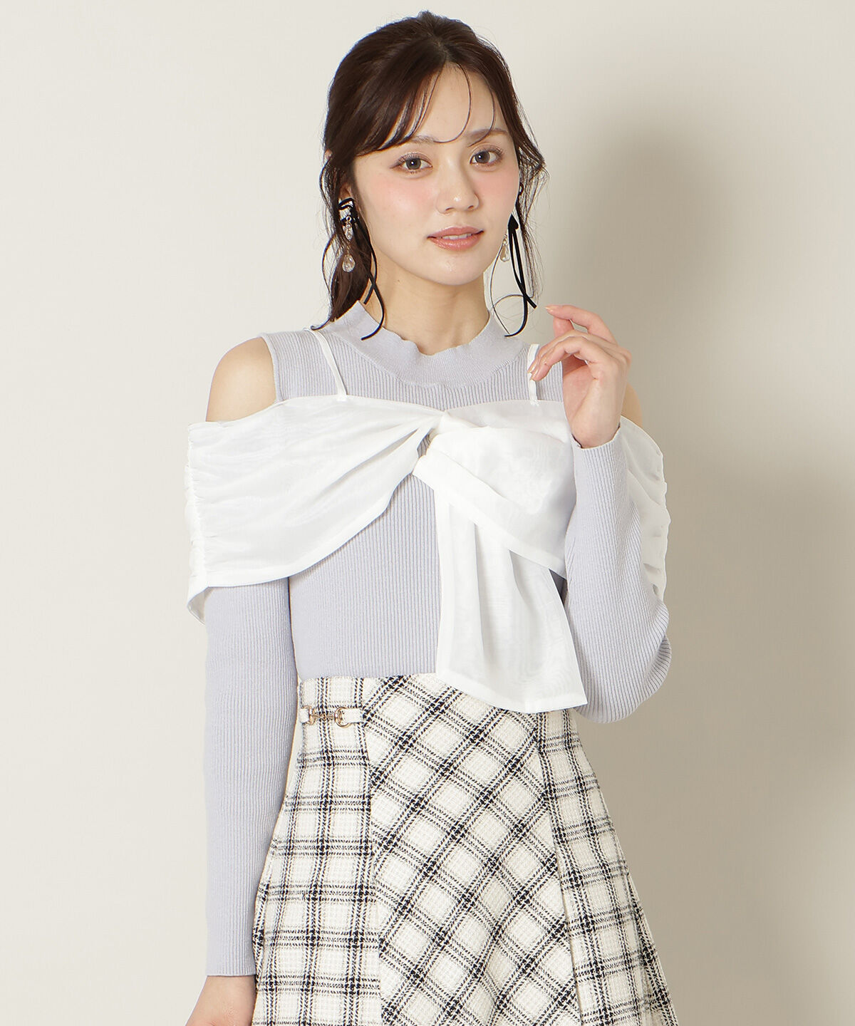 WILLSELECTION「リボンビスチェドッキングリブニット」|ニット・セーター|ブルー