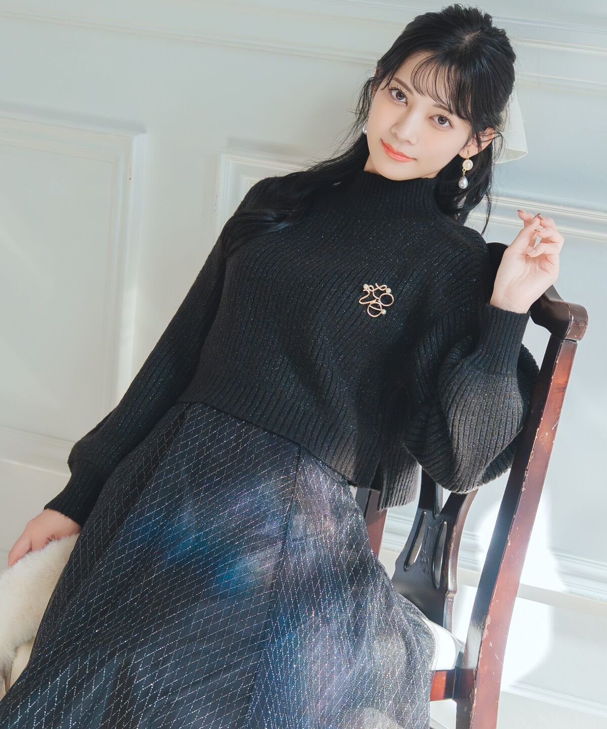 WILLSELECTION「ブローチ付きクロップドラメニット」|ニット・セーター|