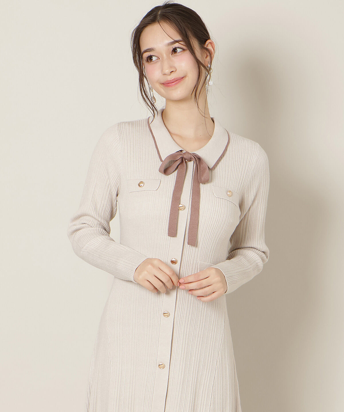 WILLSELECTION「フロントボタンリボンタイニットワンピース」|ワンピース|