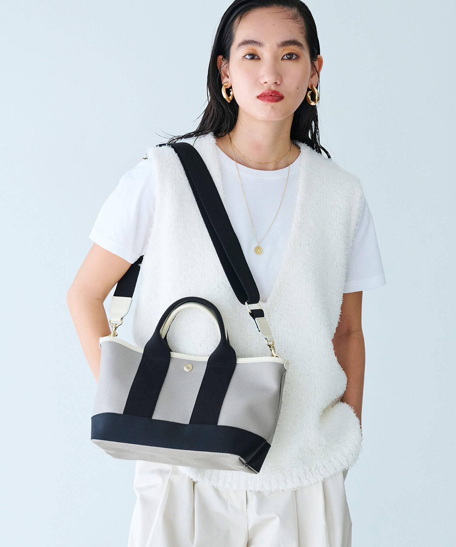 TOPKAPI BREATH「【Breath TOPKAPI】SCOTCH GRAIN スコッチグレイン ショルダー付き ミニ トートバッグ S」|トートバッグ|グレージュ