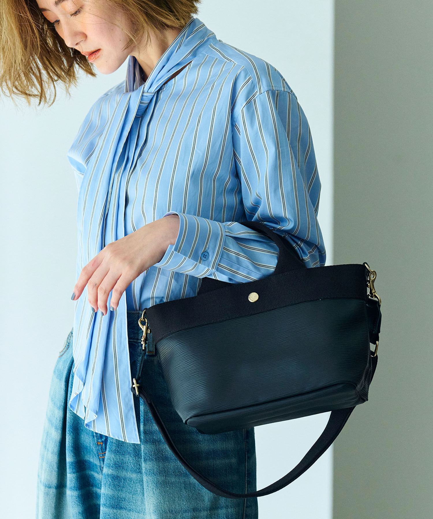 TOPKAPI BREATH「【Breath TOPKAPI】RIPPLE リプル ショルダー付き 2way トート バッグ S 撥水」|トートバッグ|ブラック