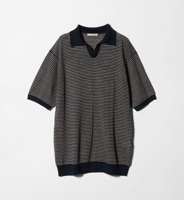 UNITED ARROWS「リネン/コットン ボーダー スキッパー ポロシャツ」|ポロシャツ|NAVY