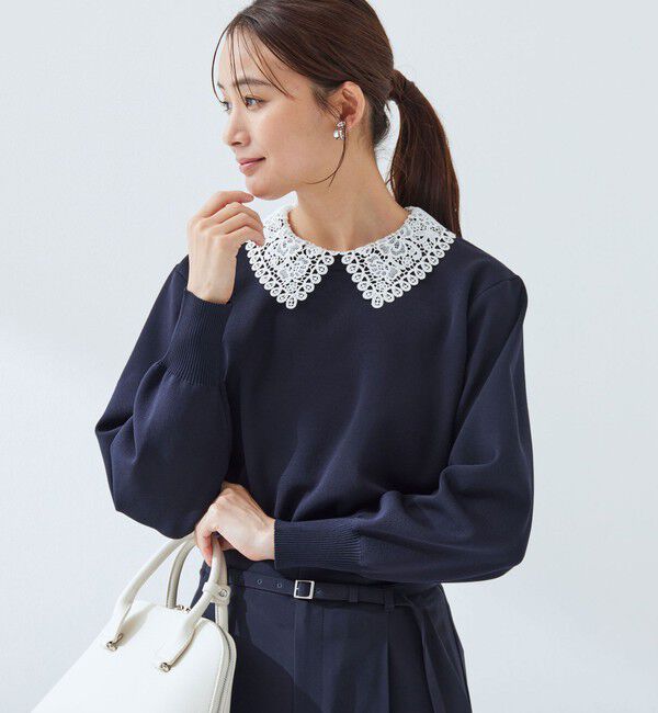 UNITED ARROWS green label relaxing「【WEB限定】エリレース 2WAY ニット プルオーバー ウォッシャブル」|ニット・セーター|NAVY