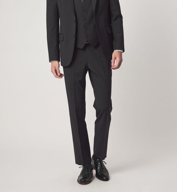 UNITED ARROWS green label relaxing「A+ TWPU トロピカル無地 スリム セットアップ パンツ スラックス -ウォッシャブル・ストレッチ・ウエストア」|スーツ|BLACK