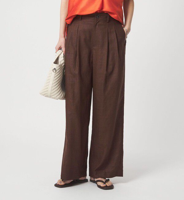 UNITED ARROWS green label relaxing「［size SHORT/TALLあり］ライト リネンライク タック ワイドパンツ UVカット 通気性」|スラックス|DK.BROWN