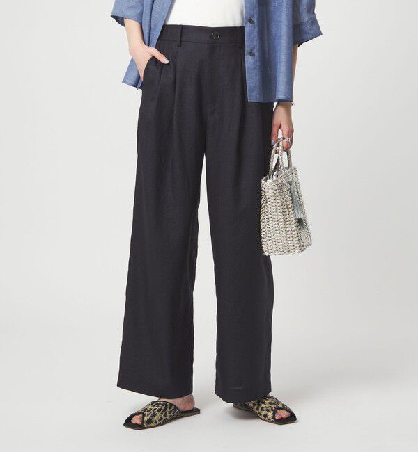 UNITED ARROWS green label relaxing「［size SHORT/TALLあり］ライト リネンライク タック ワイドパンツ UVカット 通気性」|スラックス|