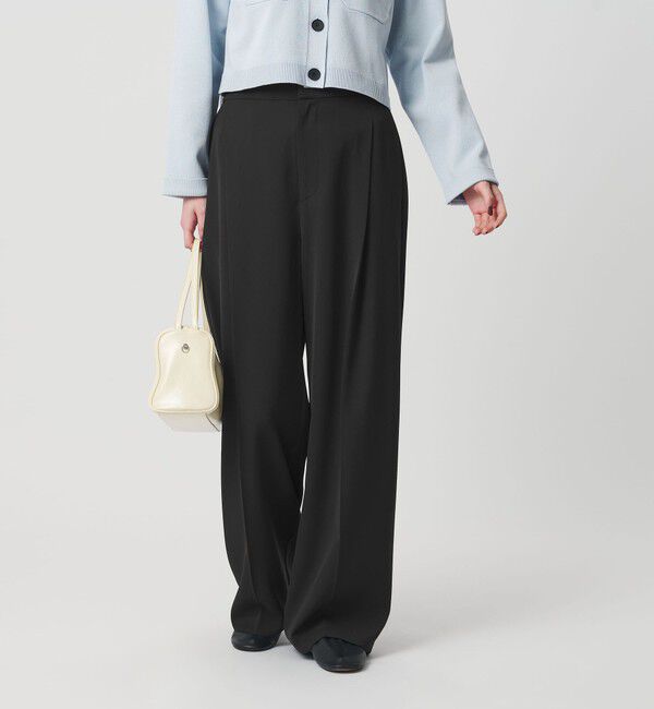 BEAUTY&YOUTH UNITED ARROWS「【WEB限定 Wardrobe DAILY MINIMAL】ダブルクロス タックワイドストレートパンツ ウォッシャブル」|スラックス|BLACK