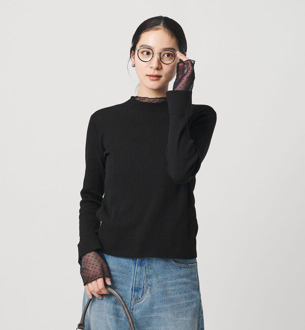 BEAUTY&YOUTH UNITED ARROWS「【WEB限定 Wardrobe DAILY MINIMAL】レースコンビ リブニットプルオーバー ウォッシャブル」|ニット・セーター|