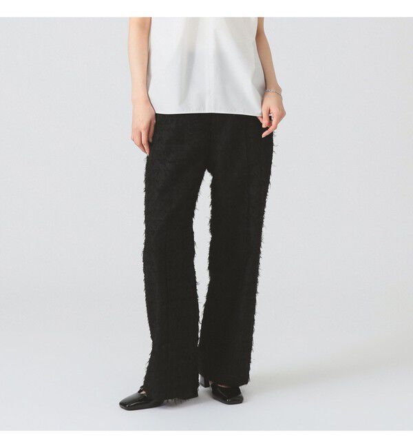 Ray BEAMS 「フリンジ ワイド ストレート パンツ」|チノ|BLACK
