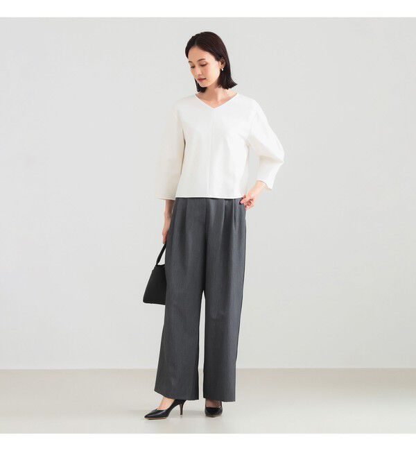 Demi-Luxe BEAMS 「レーヨン ナイロン ポンチ Vネック プルオーバー」|Tシャツ・カットソー|