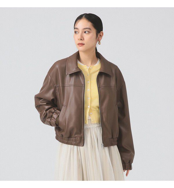 Ray BEAMS 「フェイクレザー ジップ ブルゾン」|ブルゾン・スタジャン|BROWN