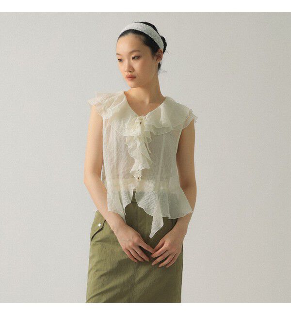 Ray BEAMS 「ラッフルカラー ノースリーブ ブラウス」|シャツ・ブラウス|OFF WHITE