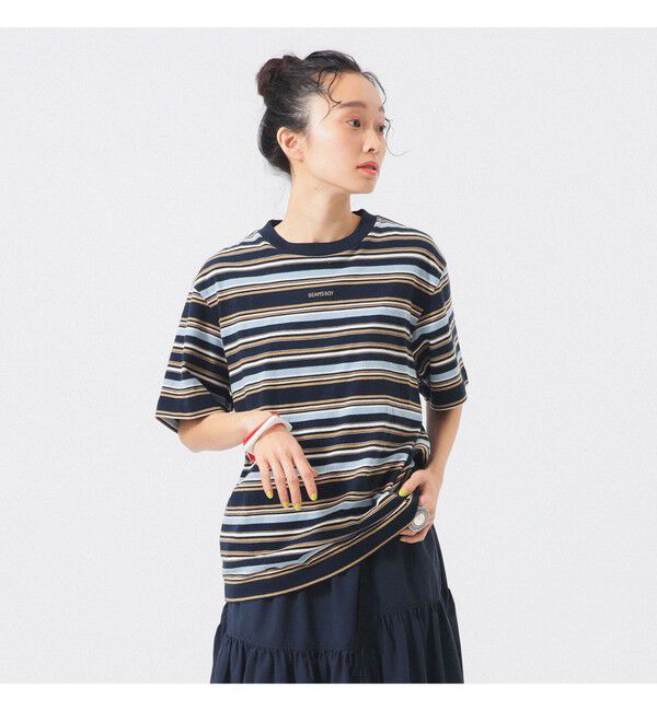 BEAMSBOY「エンブロイダリー マルチボーダー ショートスリーブ Tシャツ」|Tシャツ・カットソー|NAVY