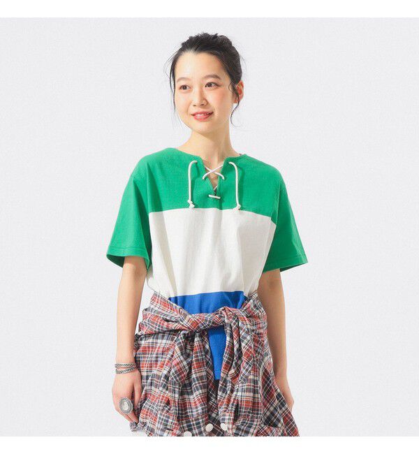 BEAMSBOY「ワイド ボーダー ショートスリーブ」|Tシャツ・カットソー|GREEN