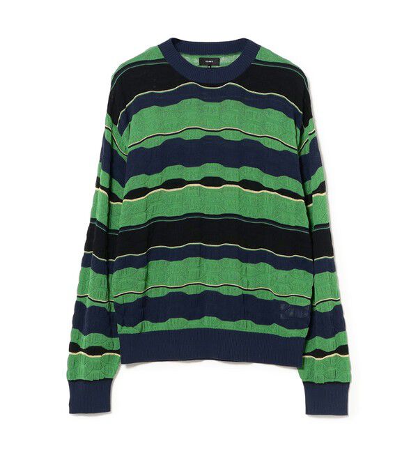 BEAMS「12ゲージ ジャカード マルチボーダーニット【ワイドフィット】」|ニット・セーター|GREEN